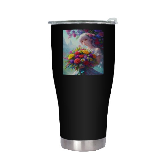 Spring Girl with a bouqet of flowers garland #2 Stainless Steel Tumblers