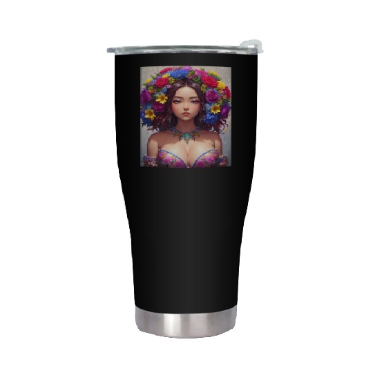 Spring Girl with a bouqet of flowers garland #3 Stainless Steel Tumblers