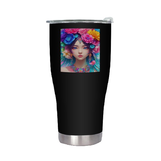 Spring Girl with a bouqet of flowers garland #10 Stainless Steel Tumblers