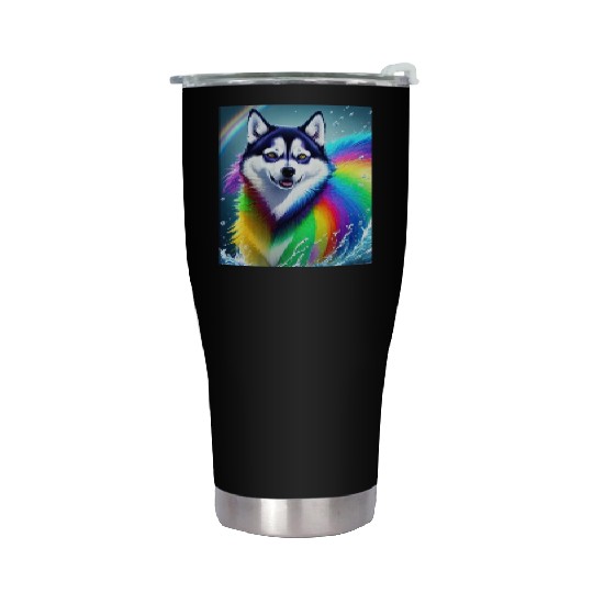 Husky dog with rainbow splashes of colors Stainless Steel Tumblers