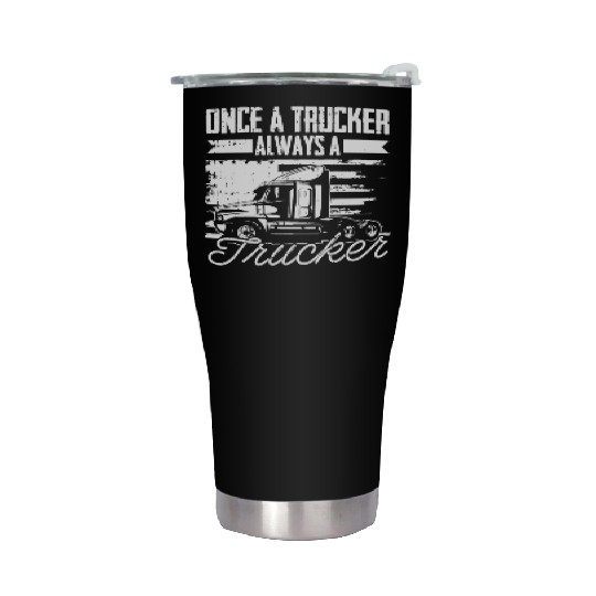 Truck Driver Us Flag Old Man Trucker Stainless Steel Tumblers