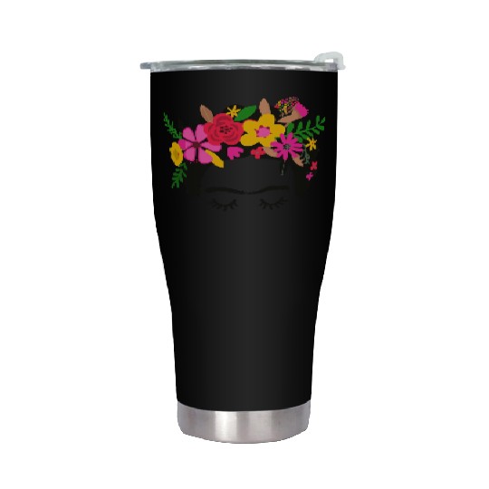 Frida Kahlo Illustration Floral Boho Style Mexican Stainless Steel Tumblers