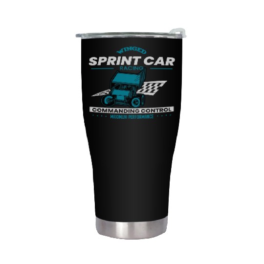 Sprint Car Racing, sprint car, dirt track racers Stainless Steel Tumblers