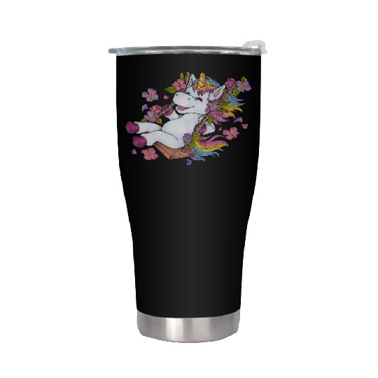 Cute unicorn on swing Flowers Spring gift children Stainless Steel Tumblers