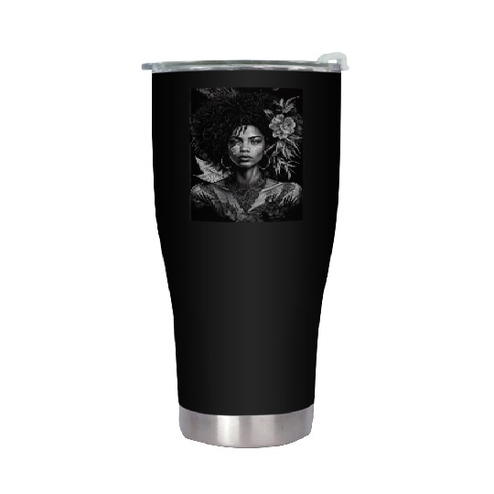 Black-and-White Afrocentric Art Stainless Steel Tumblers