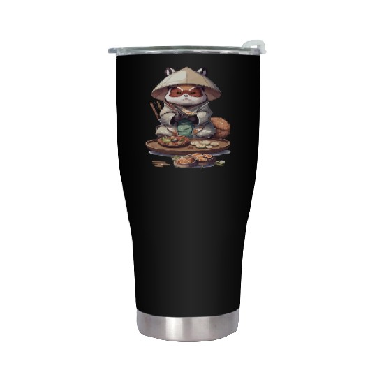 Tanuki Warrior Eat Sushi Stainless Steel Tumblers