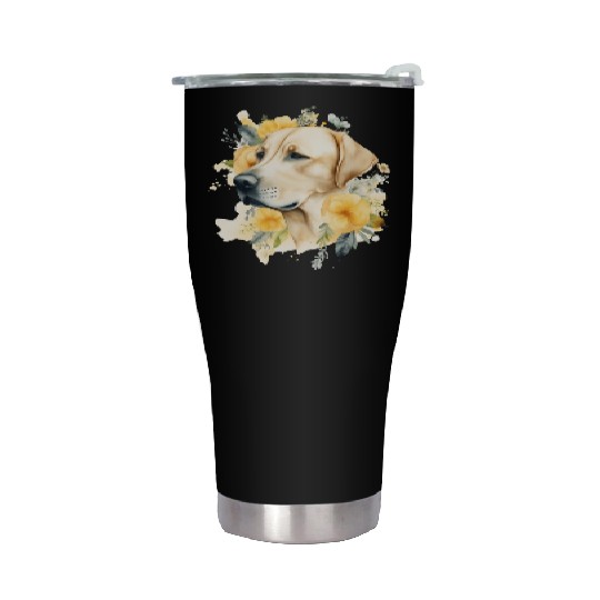 Yellow Lab Dog Watercolor Floral Stainless Steel Tumblers