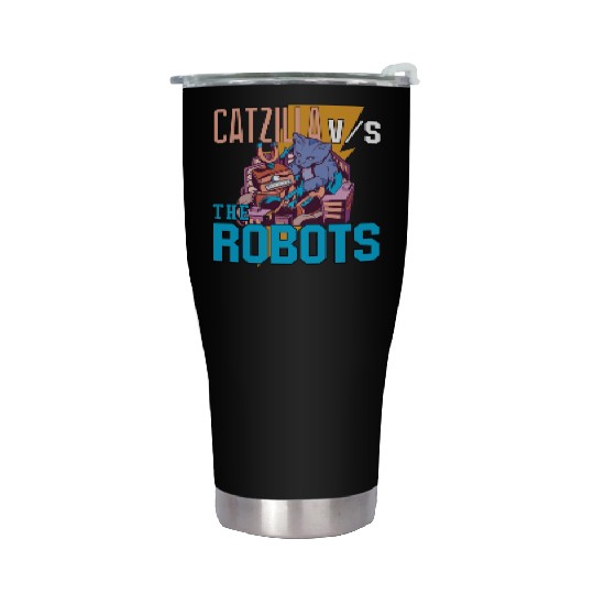 Catzilla Versus Robot Stainless Steel Tumblers
