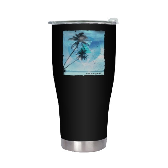 Artistic Gold Coast Australia Palm Tree Vacation Stainless Steel Tumblers