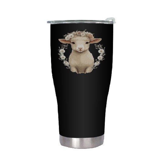 Cute Lamb Flower Crown Sheep Baby Floral Farm Anim Stainless Steel Tumblers