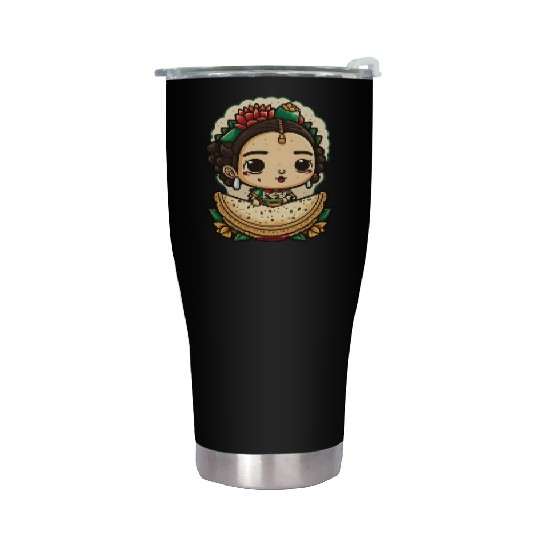 Frida Kahlo & Tacos Cinco De Mayo Mexican Fiesta Stainless Steel Tumblers