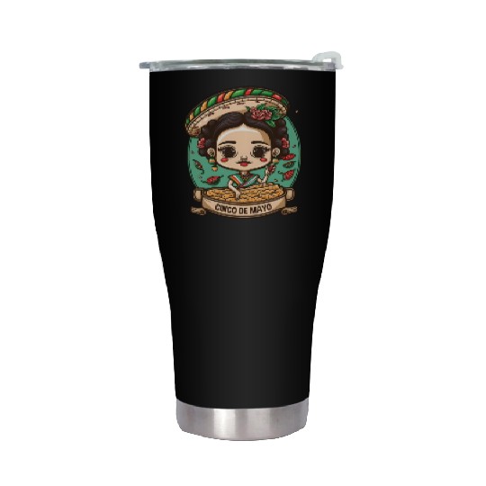 Frida Kahlo & Tacos Funny Cinco De Mayo Mexican Stainless Steel Tumblers