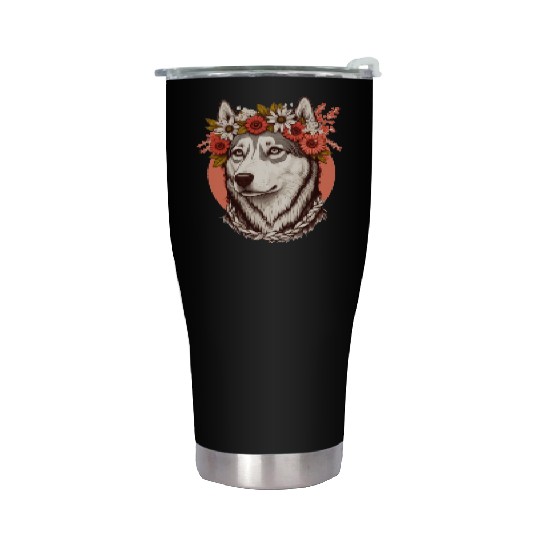 Cute Siberian Husky Flower Crown Pet Dog Breed Flo Stainless Steel Tumblers