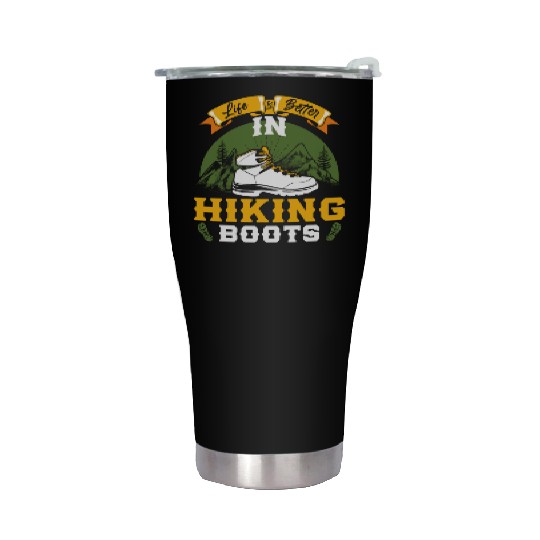 Life is better in Boots Hiking Mountain Fan Stainless Steel Tumblers