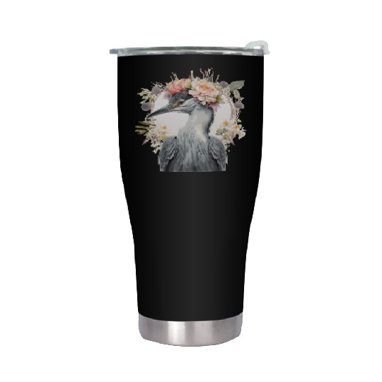 Watercolor Heron Freshwater Bird Flower Crown Flor Stainless Steel Tumblers