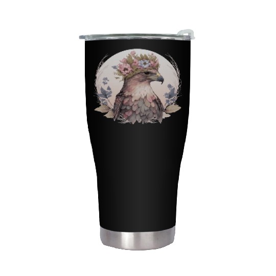Cute Hawk Bird Of Prey Flower Crown Floral Bird Wa Stainless Steel Tumblers