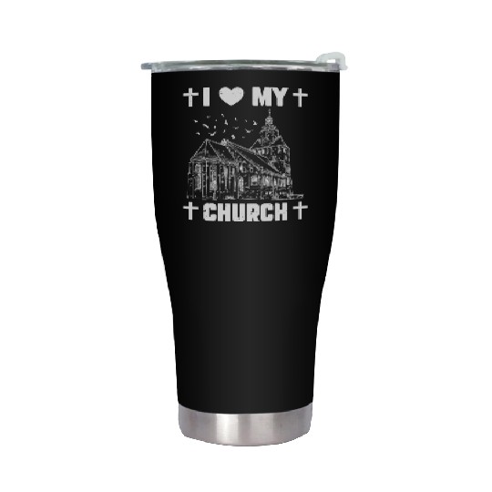 I Love My Church Funny Religious Guy Girl Church Stainless Steel Tumblers