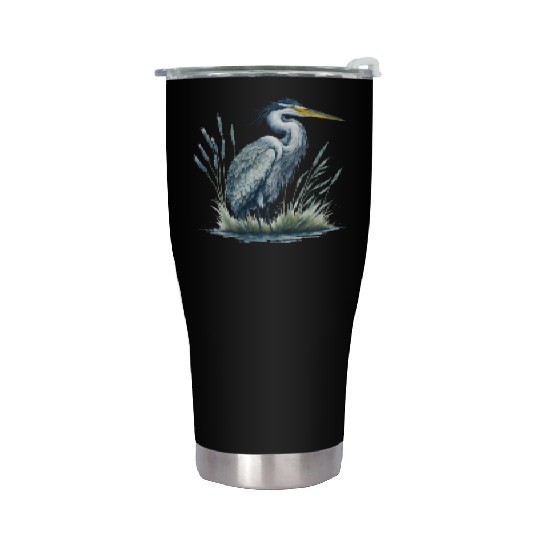 Watercolor Heron in Nature Stainless Steel Tumblers