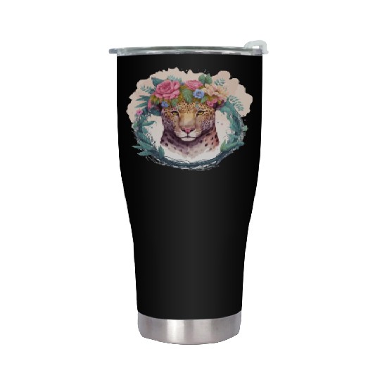 Jaguar Flower Crown Floral Watercolor Stainless Steel Tumblers