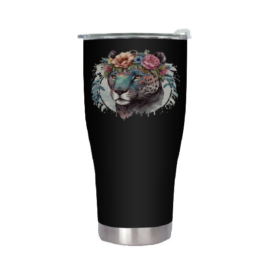 Cute Jaguar Flower Crown Africa Safari Animal Love Stainless Steel Tumblers