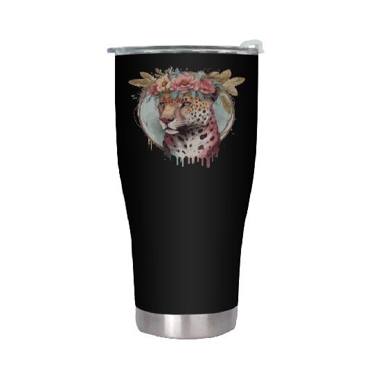 Flower Crown Jaguar Floral Animal Lovers Stainless Steel Tumblers