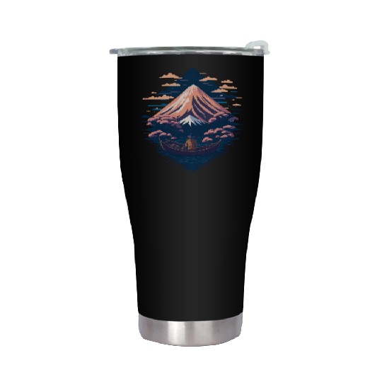 Serene Mount Fuji Sunset Peaceful River Scenery Stainless Steel Tumblers