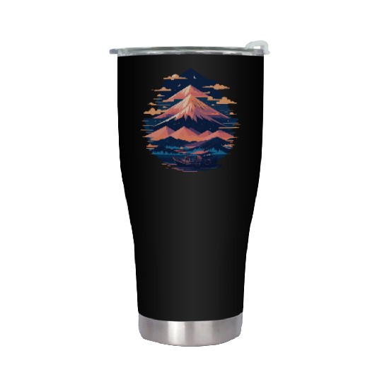 Serene Mount Fuji Sunset Peaceful River Scenery Stainless Steel Tumblers