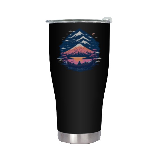 Serene Mount Fuji Sunset Peaceful River Scenery Stainless Steel Tumblers