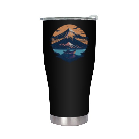 Serene Mount Fuji Sunset Peaceful River Scenery Stainless Steel Tumblers