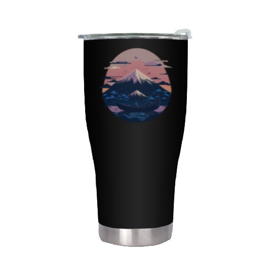 Serene Mount Fuji Sunset Peaceful River Scenery Stainless Steel Tumblers