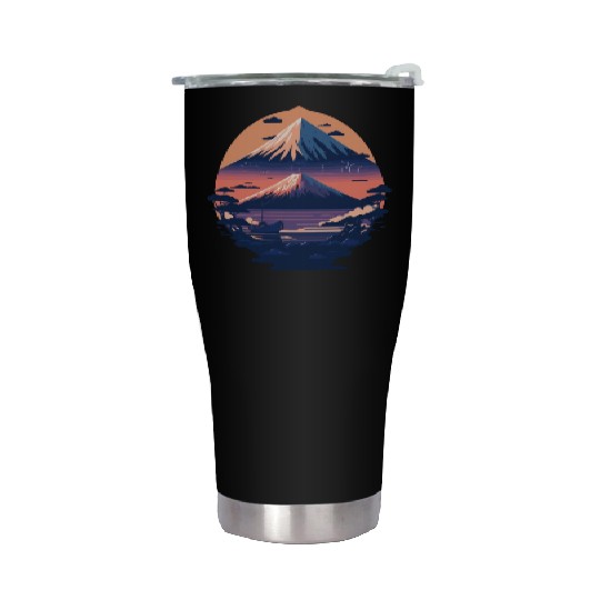 Serene Mount Fuji Sunset Peaceful River Scenery Stainless Steel Tumblers