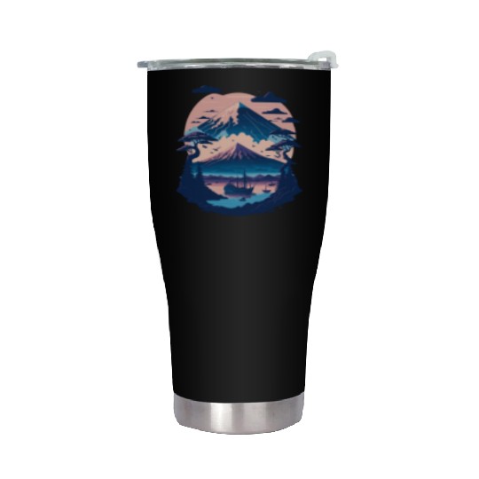Serene Mount Fuji Sunset Peaceful River Scenery Stainless Steel Tumblers