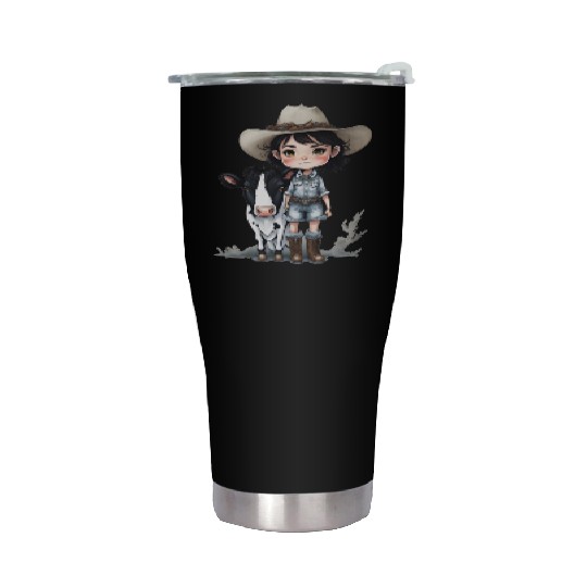 Cowgirl with Cow Stainless Steel Tumblers