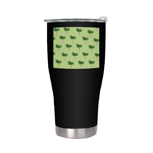Green Tropical Palm Leaves In A Grey Vessel Stainless Steel Tumblers