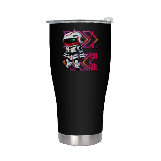 Chibi Mecha: A Cute Cyberpunk Design 4 Stainless Steel Tumblers
