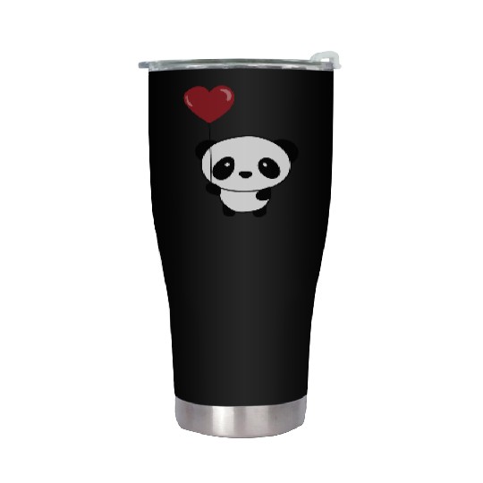 Cute Chibi Panda Valentine Balloon Heart Stainless Steel Tumblers