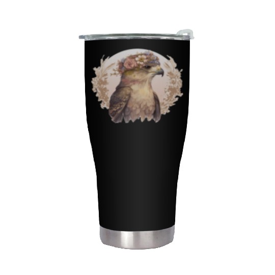 Watercolor Hawk Bird Of Prey Flower Crown Floral B Stainless Steel Tumblers