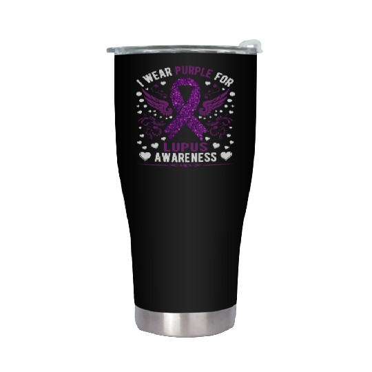 I Wear Purple For Lupus Awareness Month Men Women Stainless Steel Tumblers