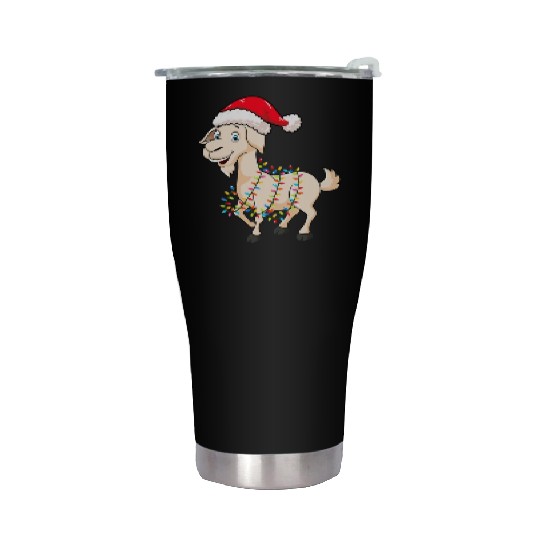 Christmas Lights Goat Wearing Xmas Hat Farmer Stainless Steel Tumblers