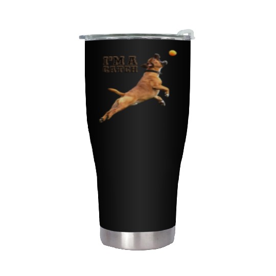 Big Dog Bull Mastiff Catching a Ball, I'm a Catch Stainless Steel Tumblers