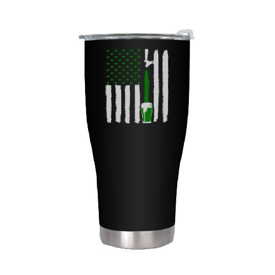 Green St PatricDay Beer American Flag Patriotic Ir Stainless Steel Tumblers