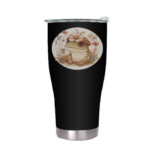 Cottagecore Cute Frog Toad Flower Crown Dark Acade Stainless Steel Tumblers