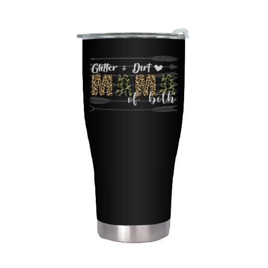 Glitter Dirt Mama Of Both With Leopard Camouflage Stainless Steel Tumblers
