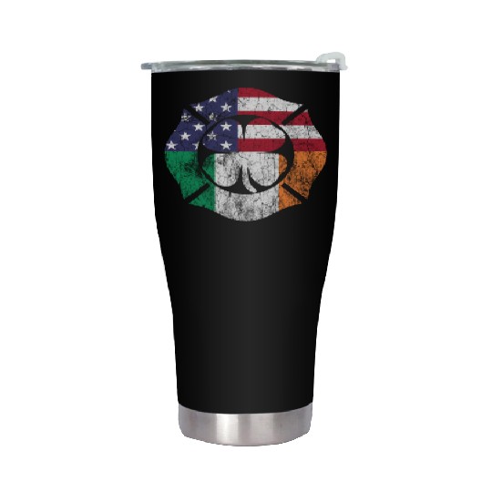 Firefighter St Patric Day Irish American Flag Stainless Steel Tumblers