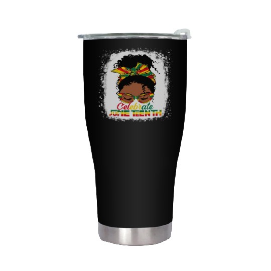 Black Messy Bun Juneteenth Celebrate Indepedence Stainless Steel Tumblers