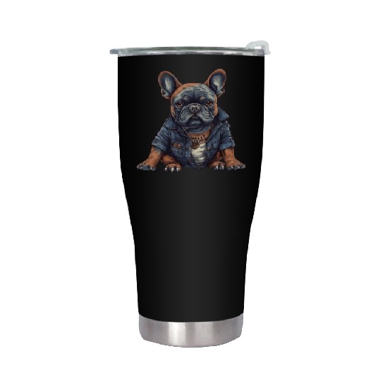 Cool french bulldog in streetwear clothing streets Stainless Steel Tumblers