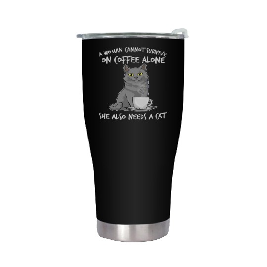 Woman Cat Lover Coffee Lover Caffeine Meow Stainless Steel Tumblers