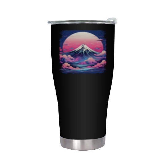 Vaporwave Volcano Aesthetic Japan Sight Mount Fuji Stainless Steel Tumblers