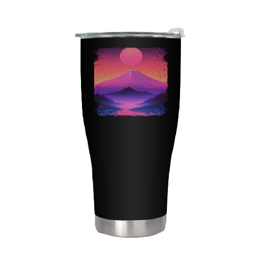 Mount Fuji Aesthetic Japan Sight Vaporwave Volcano Stainless Steel Tumblers