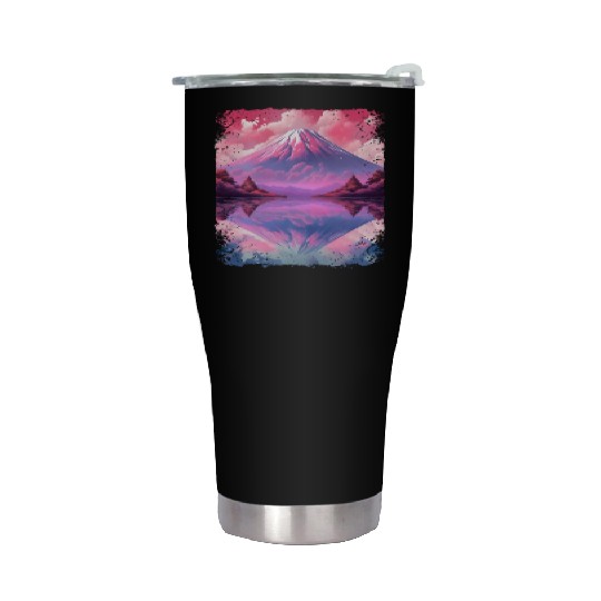 Aesthetic Vaporwave Volcano Japan Sight Mount Fuji Stainless Steel Tumblers